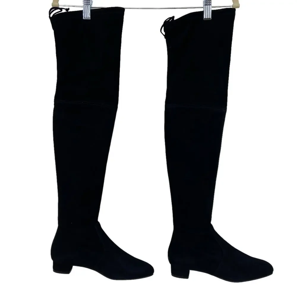 New Stuart Weitzman Genna 25 Over-the-Knee Black Stretch Suede Boots Size 36/5.5